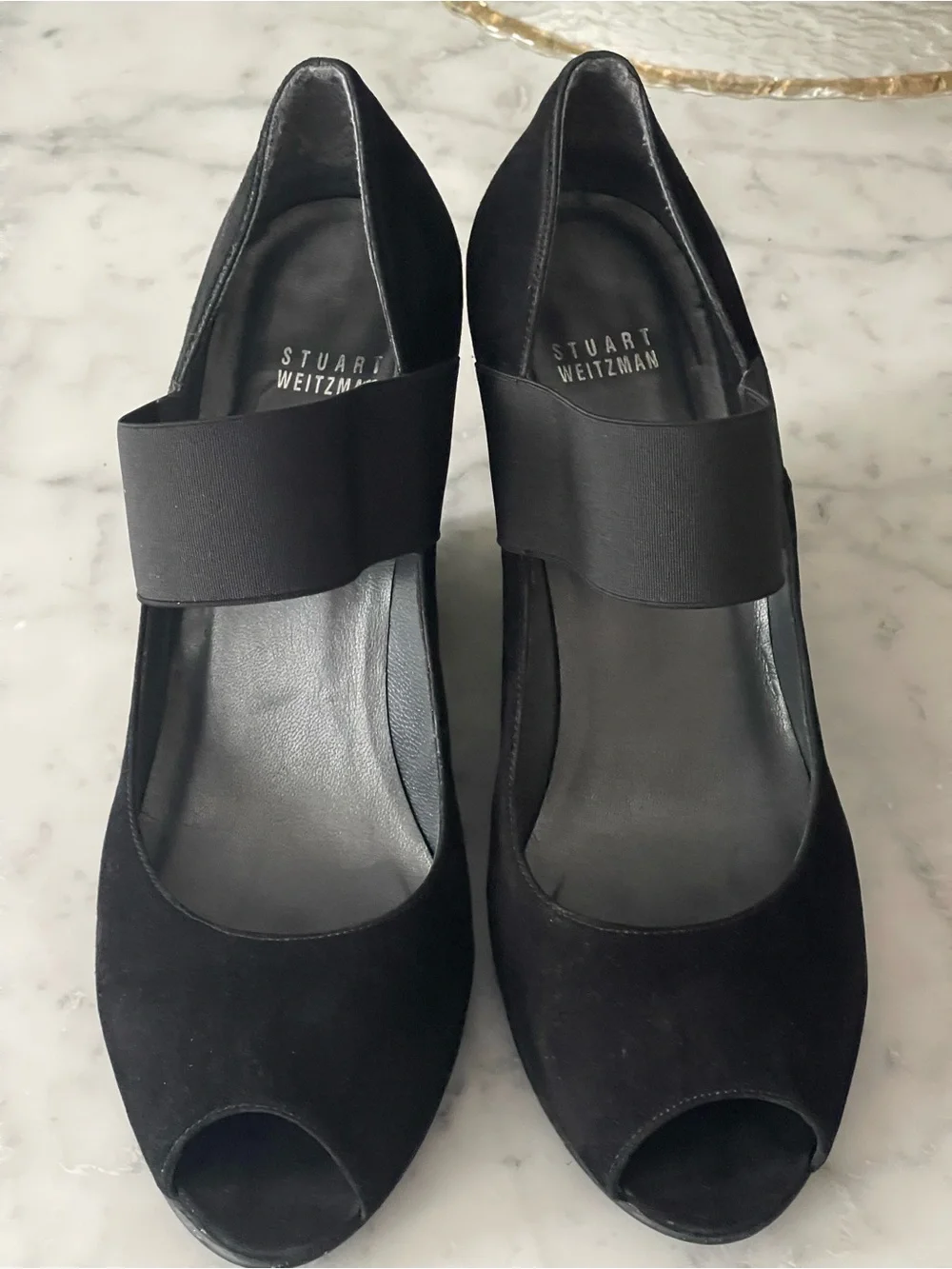 Black Suede Wedge Mary Jane Pumps - Women Size 10,5 - Picture 5 of 8